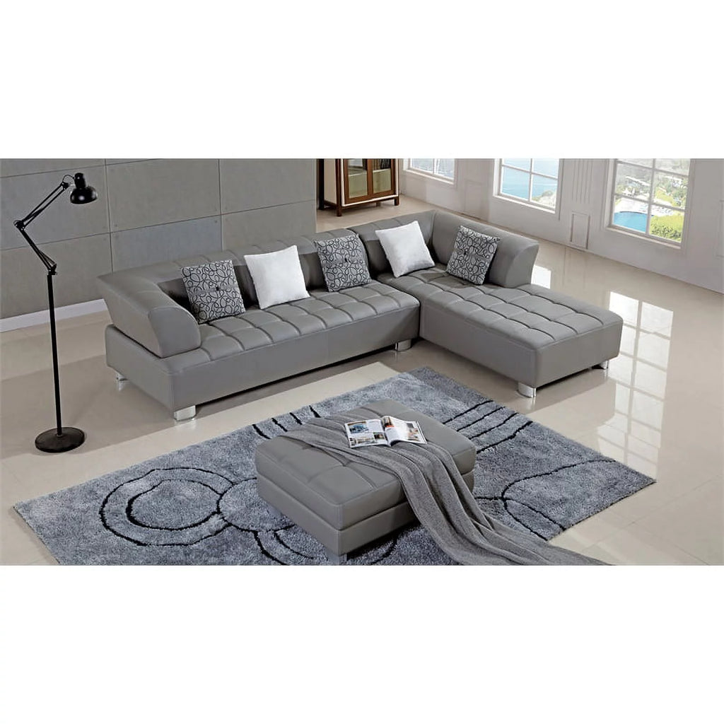 Gray Faux Leather Sectional with Right Facing Chaise S20598