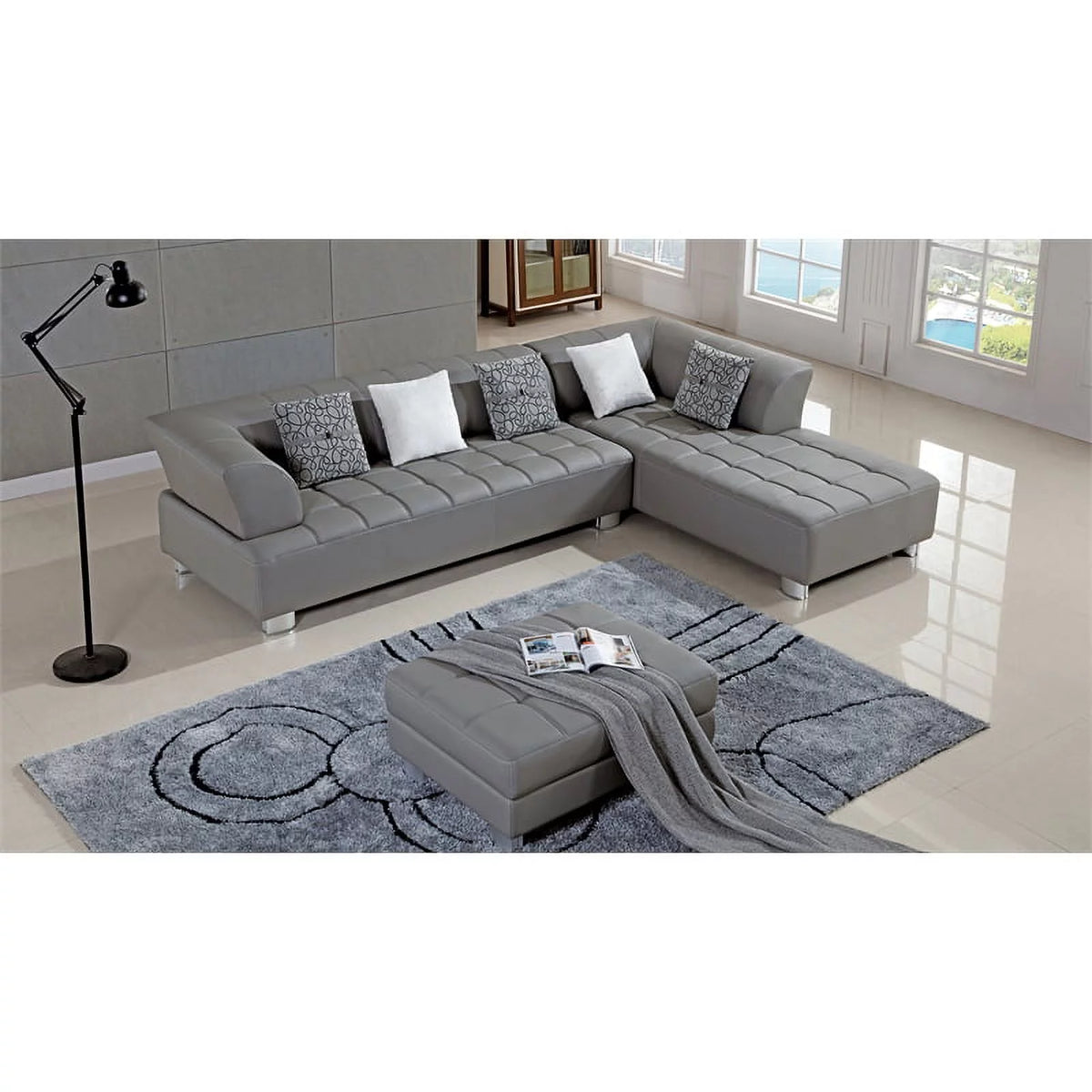 Gray Faux Leather Sectional with Right Facing Chaise S20598