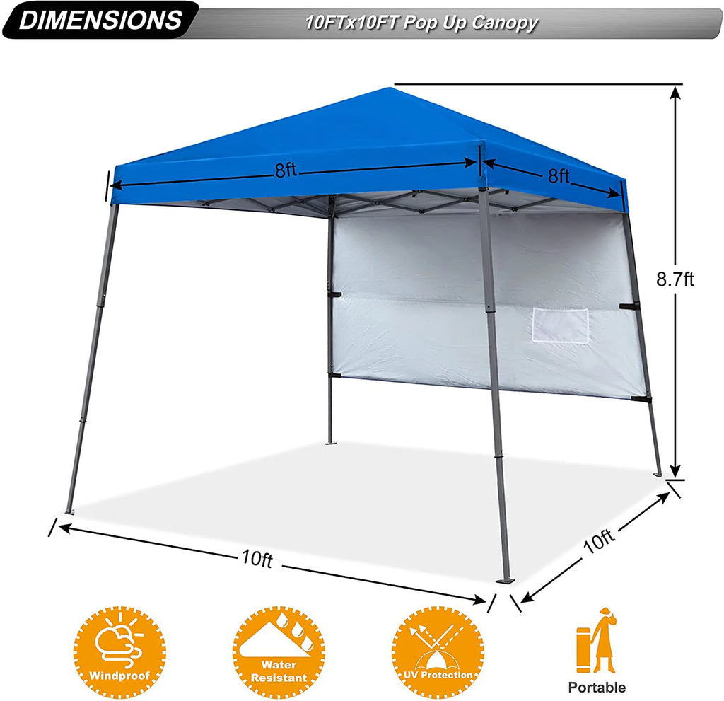 10ft x 10ft Pop Up Canopy Tent with Sidewall, Blue Q73014