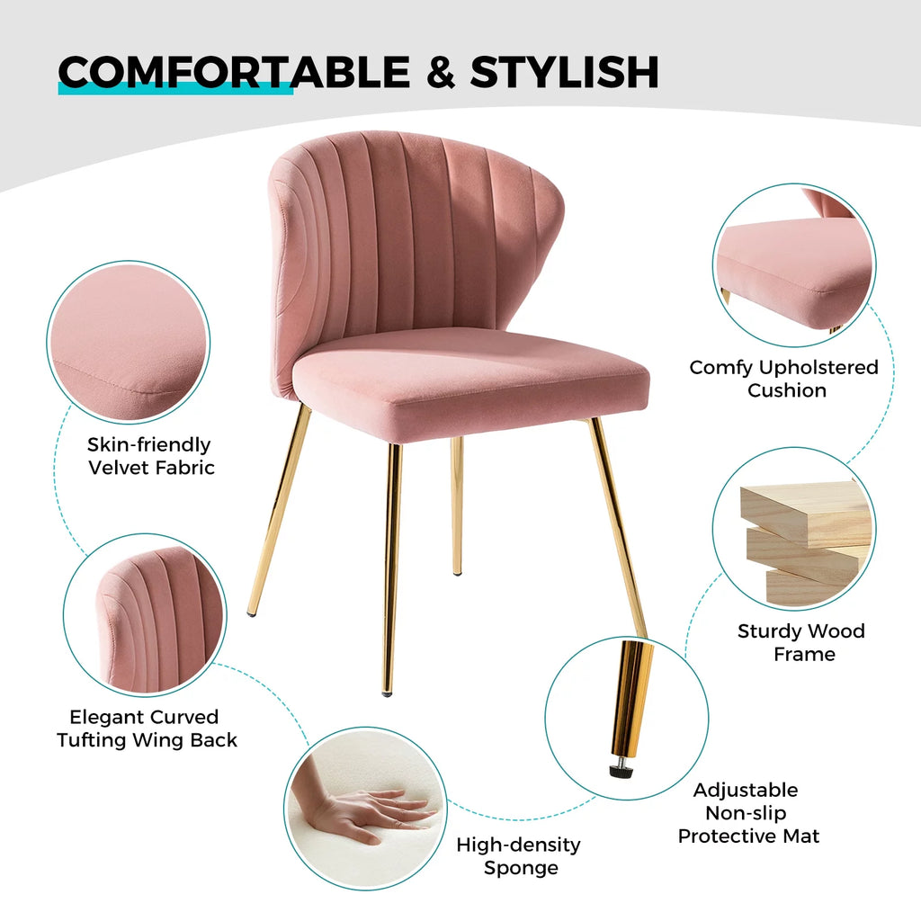 Pink Velvet Upholstered Accent Chair with Gold Metal Legs T546