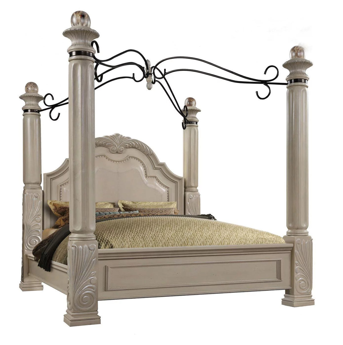 Antique White Solid Hardwood King Canopy Bed K7949