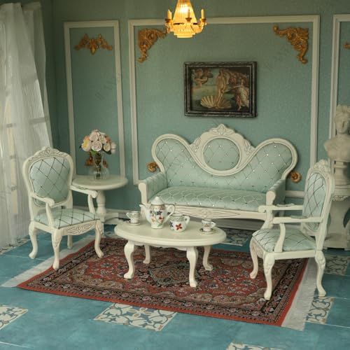 Victorian Dollhouse Furniture Set, 1/12 Scale 8pcs White & Green B504