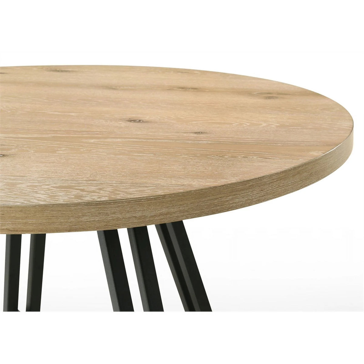 Oak Finish Wood Round Dining Table with Black Metal Base E30851