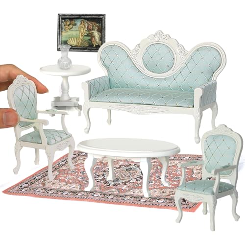 Victorian Dollhouse Furniture Set, 1/12 Scale 8pcs White & Green B504