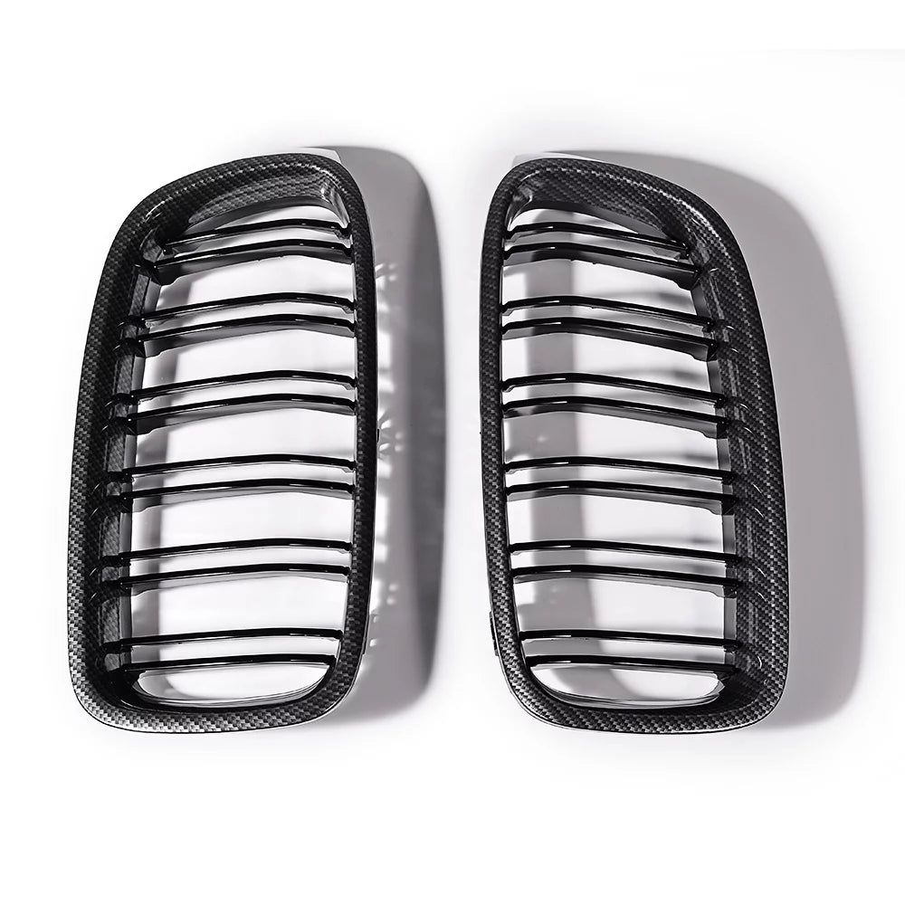Glossy Black Carbon Fiber Double Line Kidney Grille R367