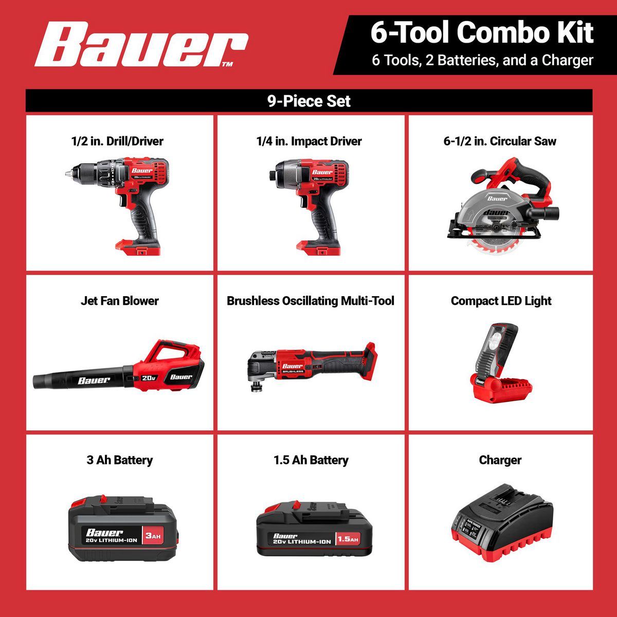20V Cordless 6-Tool Combo Kit with Battery and Charger S223