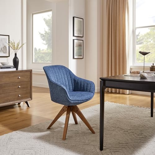 Off White Fabric Upholstered Swivel Accent Chair with Oak Wood Legs X54127