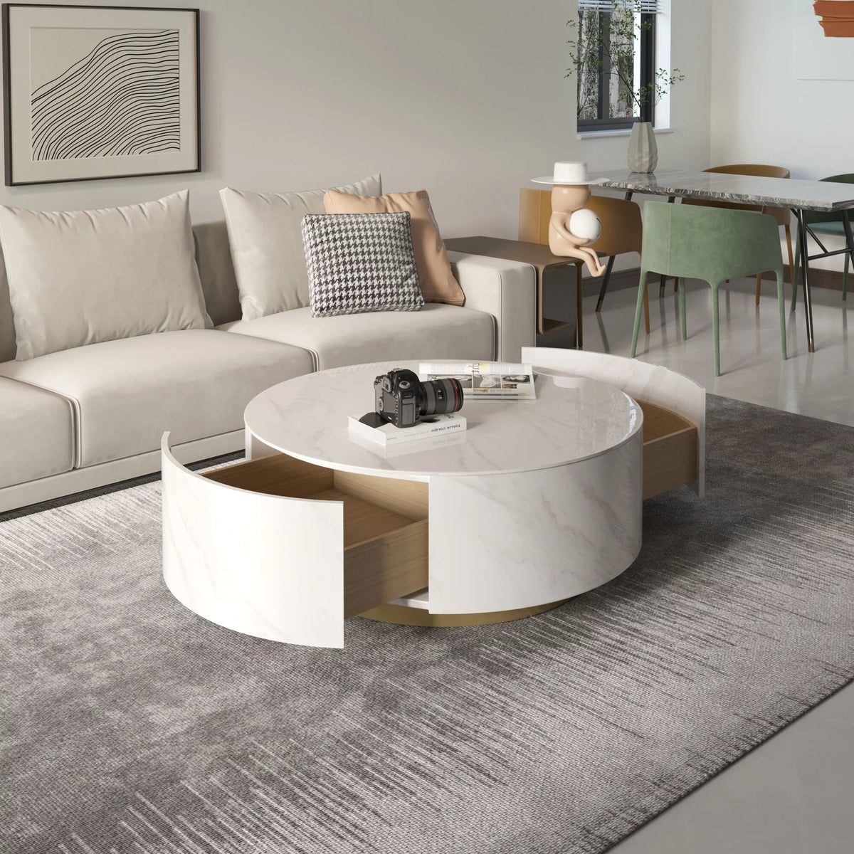 Round Coffee Table with 2 Drawers U81095