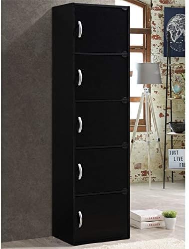 5 Shelf 5 Door Black Bookcase E346943