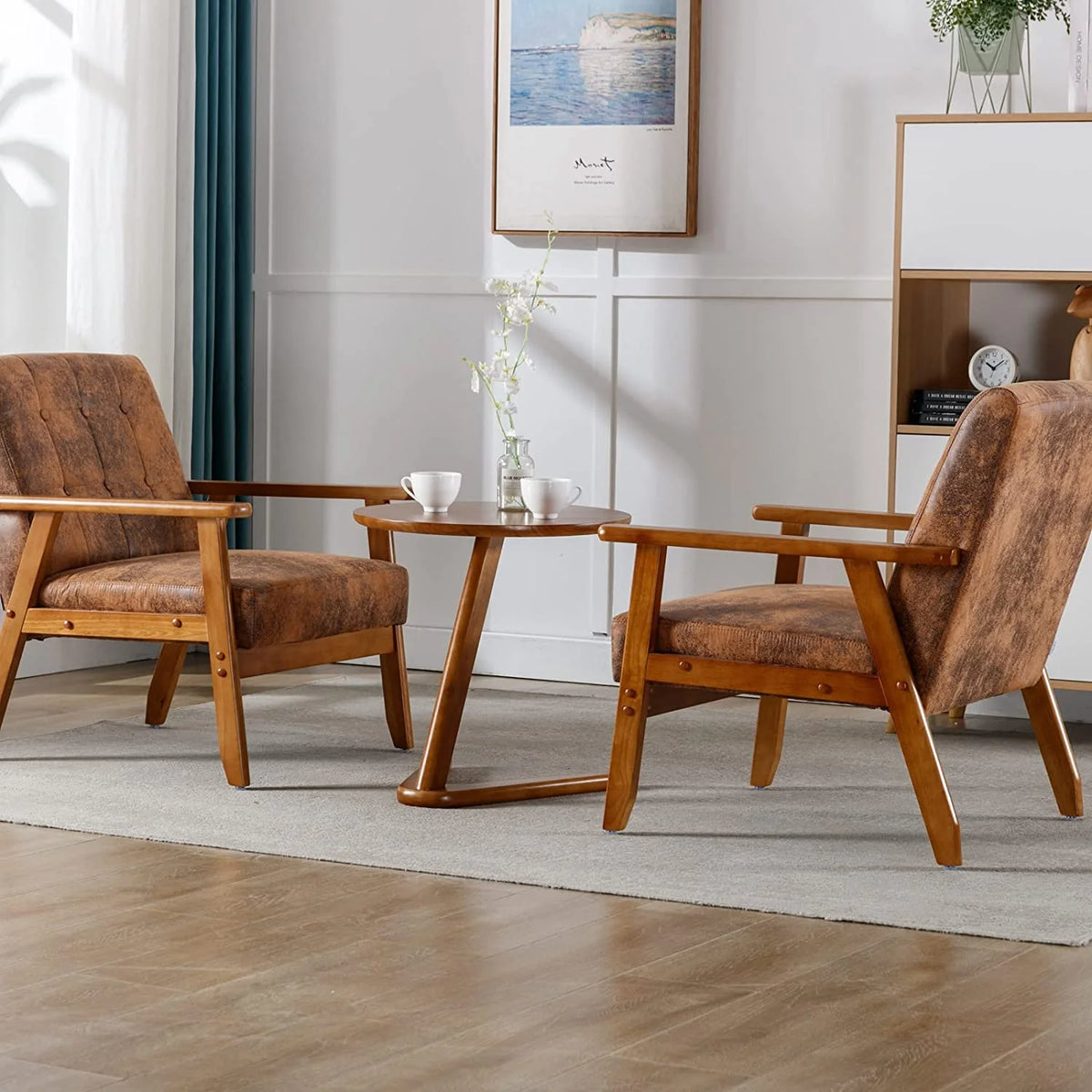 Set of 2 Accent Chairs with Arms and Side Table Z486
