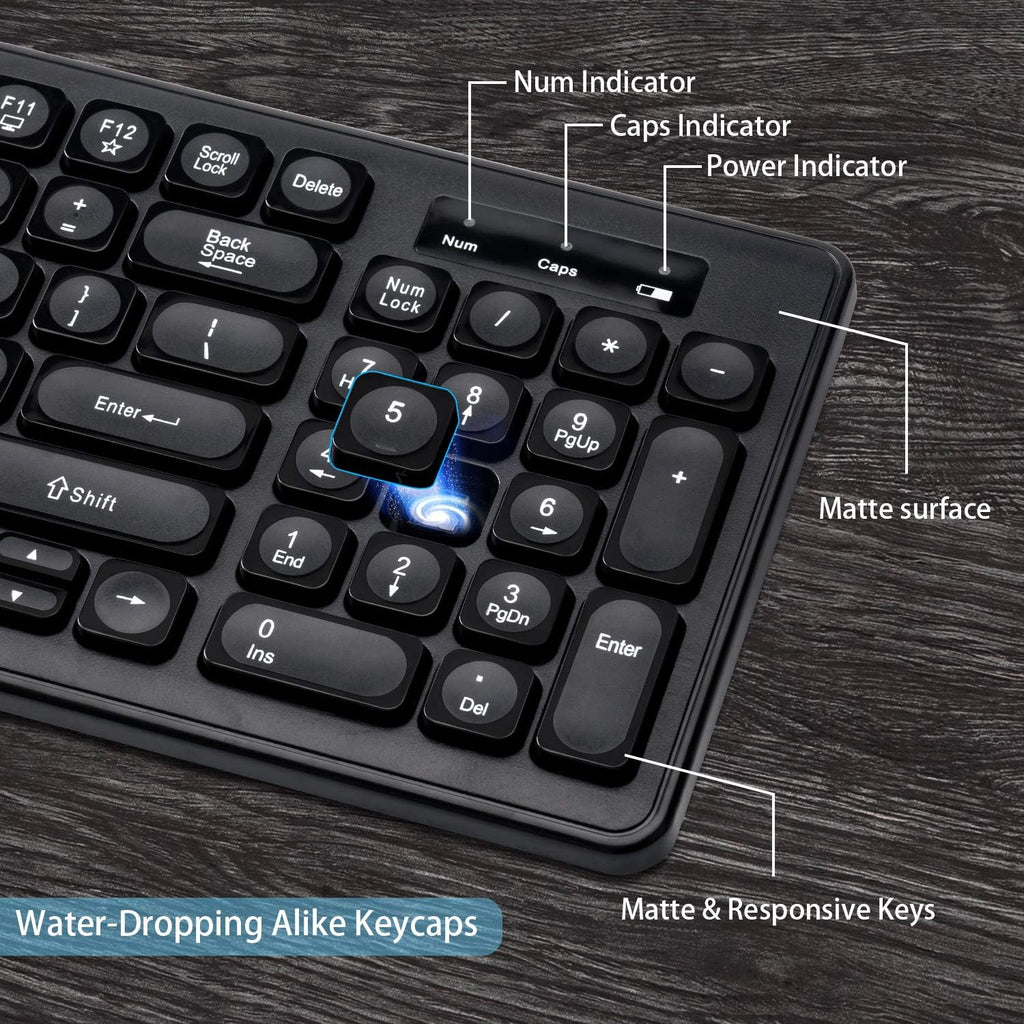 Wireless Keyboard and Mouse Combo, USB Compact Full Size Keyboard and 2.4Ghz Optical Mouse D4804