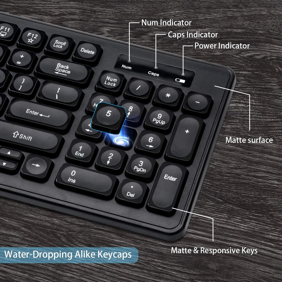 Wireless Keyboard and Mouse Combo, USB Compact Full Size Keyboard and 2.4Ghz Optical Mouse D4804