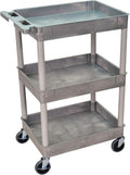 Mobile Utility Tub Cart with 3 Shelves and Push Handle Gray D393