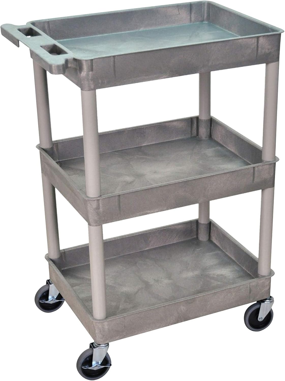 Mobile Utility Tub Cart with 3 Shelves and Push Handle Gray D393