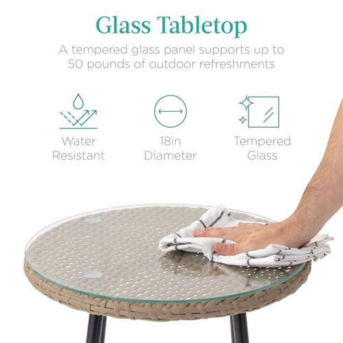 3-Piece Outdoor Wicker Bistro Set with Tempered Glass Side Table M2084
