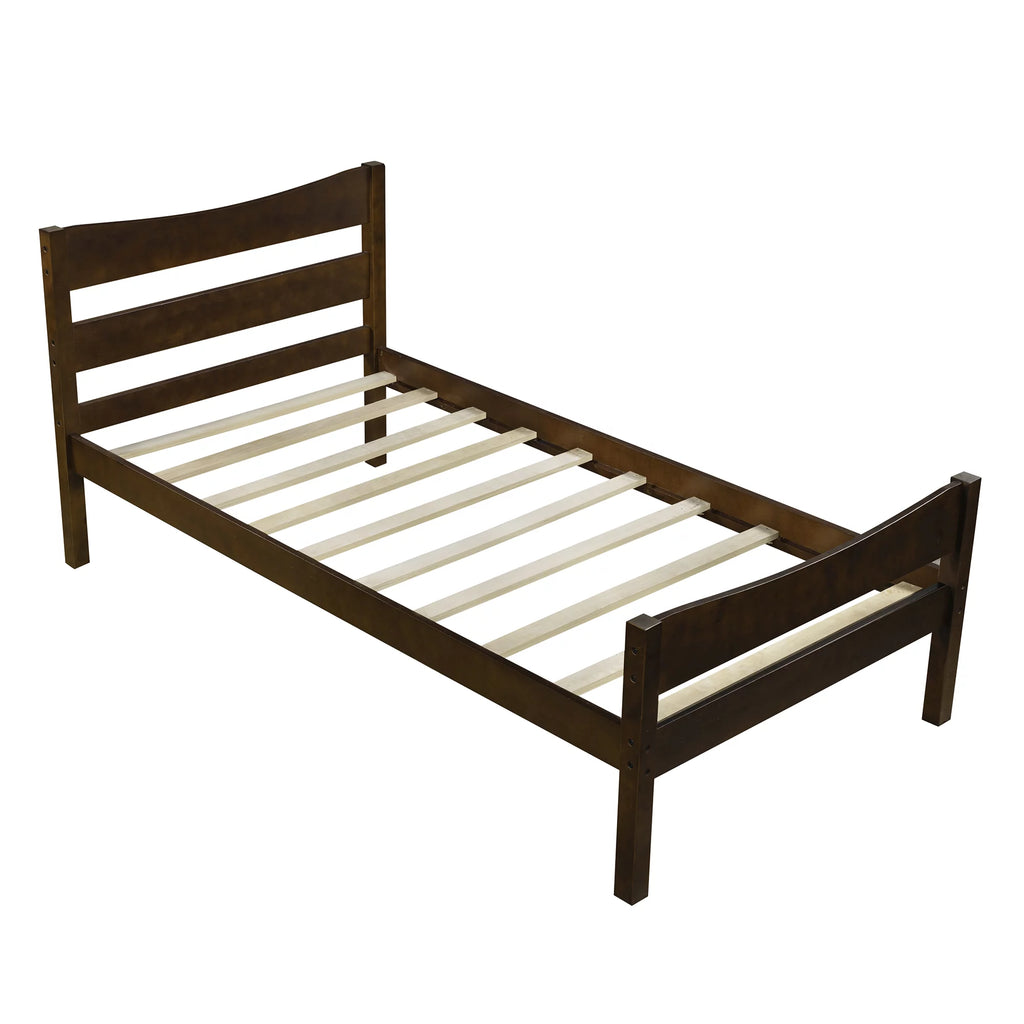 White Twin Size Solid Wood Platform Bed Frame with Headboard and Footboard N582