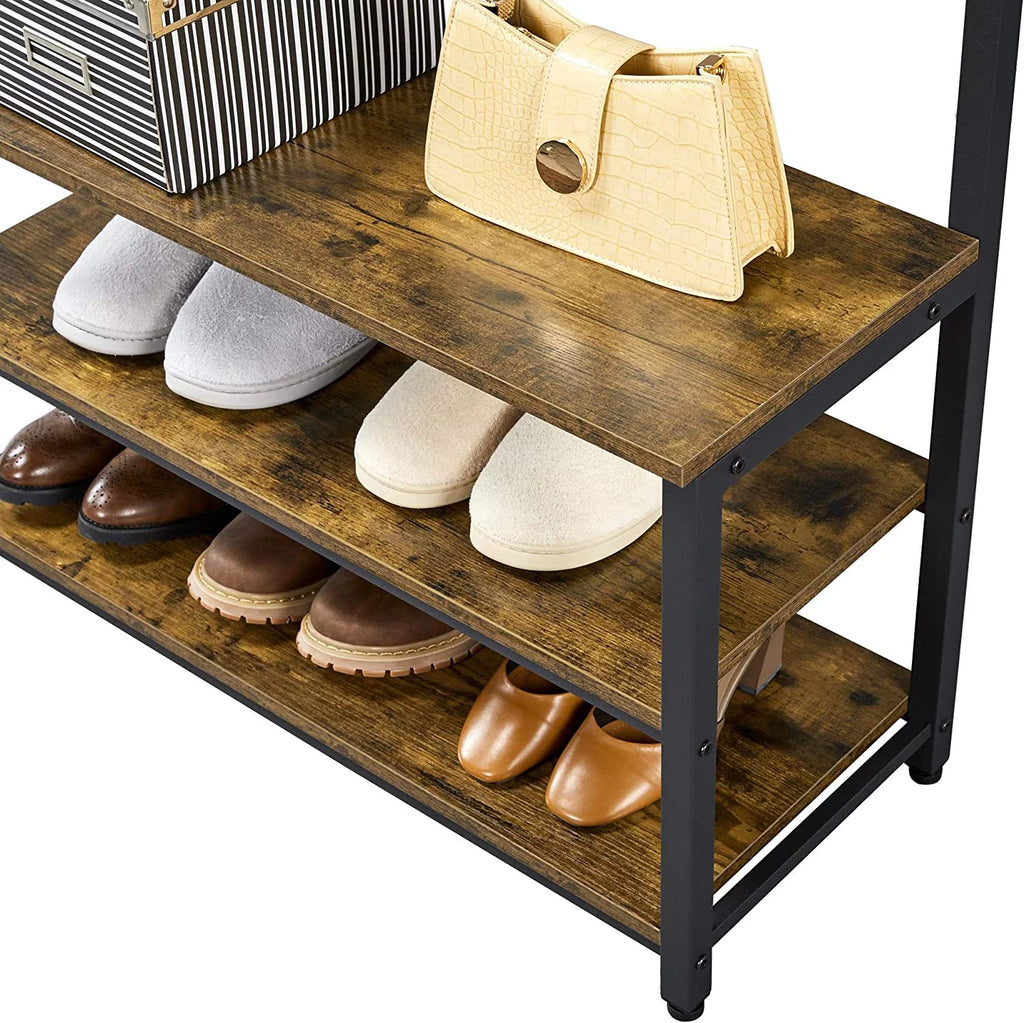 Hall Tree Coat Rack Shoe Bench with 23 Hooks X746