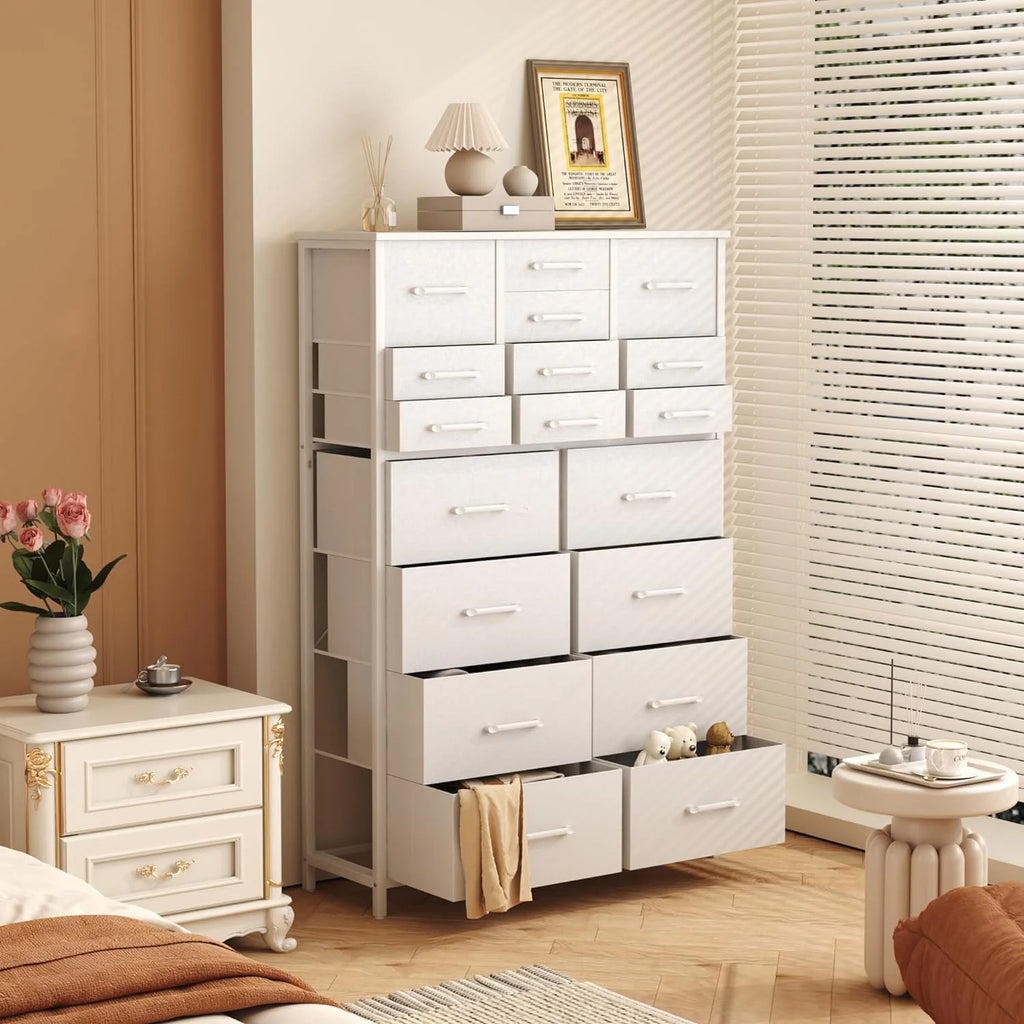 White 18 Drawer Fabric Dresser Q2730