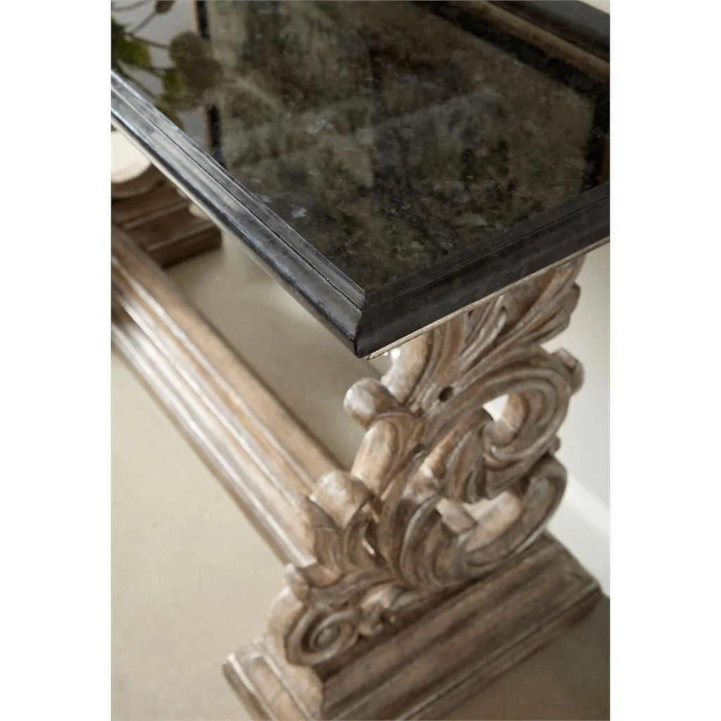 Brown Wood Console Table with Marble Top V9416