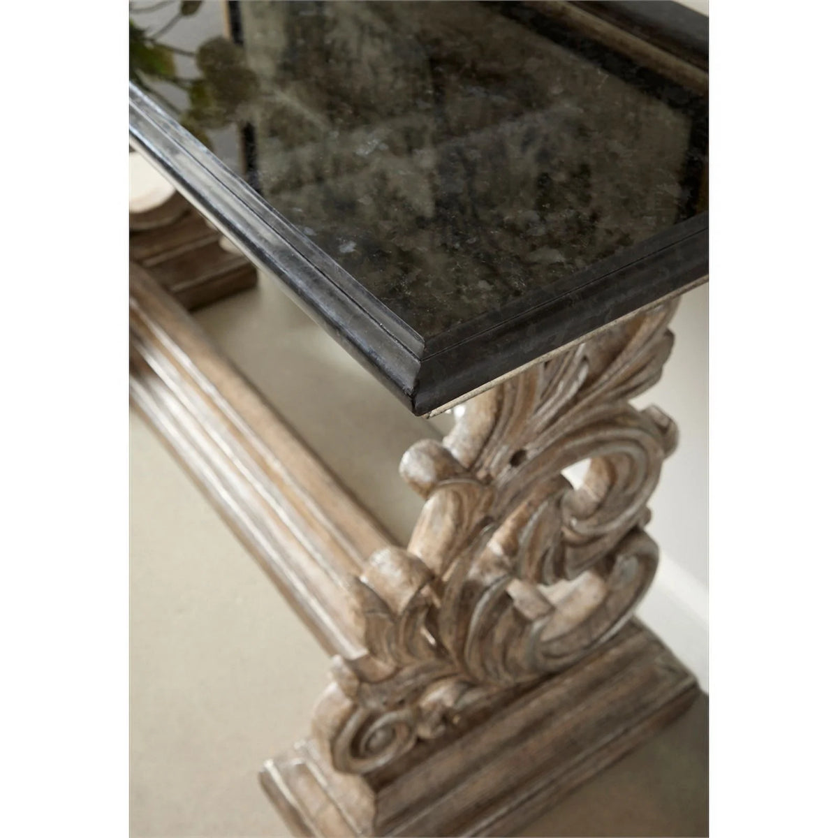 Brown Wood Console Table with Marble Top V9416