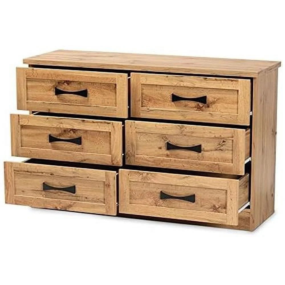 Oak Brown 6-Drawer Wood Storage Dresser D1665