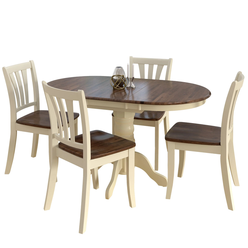 5 Piece Extendable Dark Brown and Cream Solid Wood Dining Set W878420