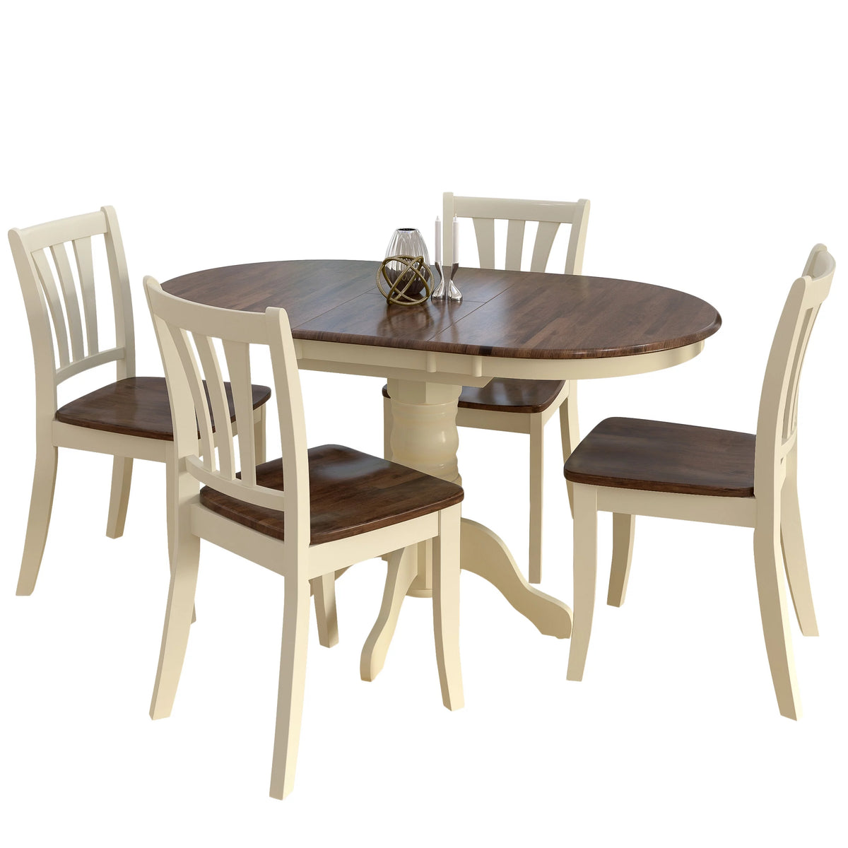 5 Piece Extendable Dark Brown and Cream Solid Wood Dining Set W878420