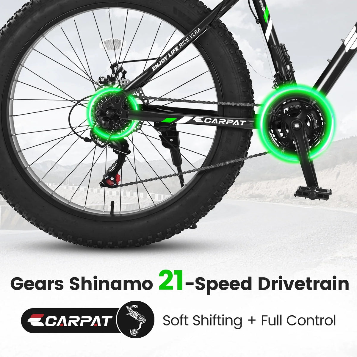 26 inch Fat Tire Mountain Bike with Disc Brakes 21 Speed Black Y797454