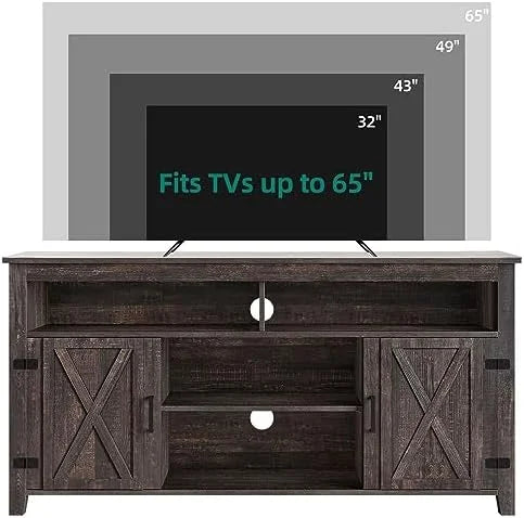 Farmhouse Barn Door TV Stand for 65 Inch TV Dark Rustic Oak F97528