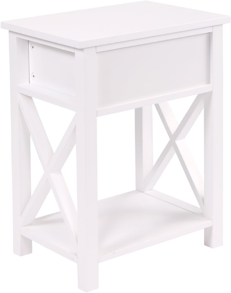 White Set of 2 Wooden Nightstand with Drawer & Shelf Z8267
