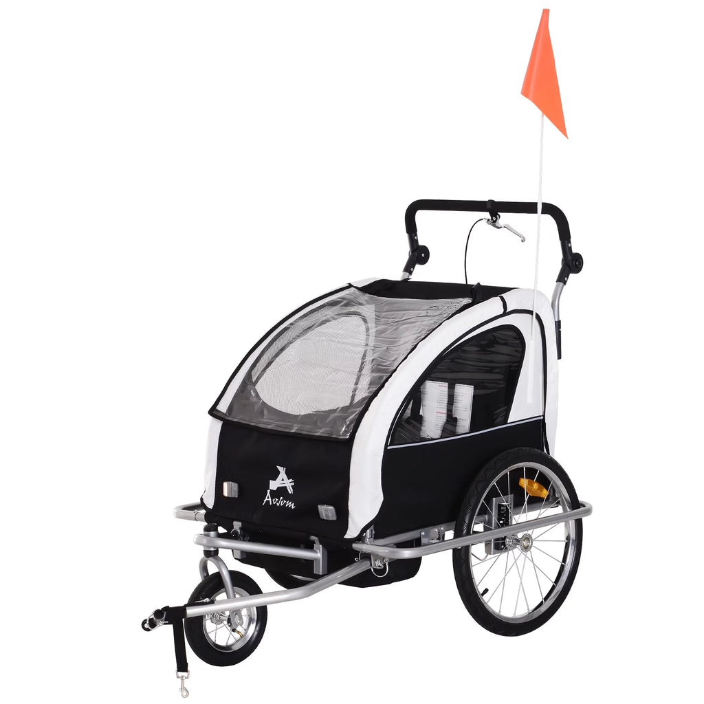 2-in-1 Double Child Two-Wheel Bicycle Cargo Trailer with 2 Safety Harnesses, Green C96938