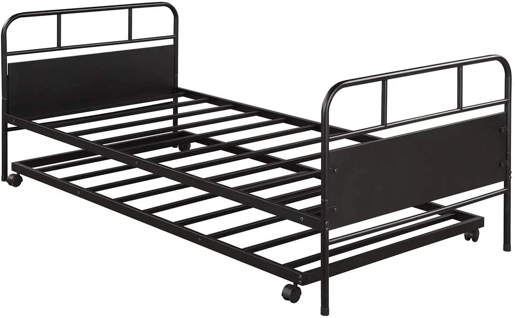 Twin Size Black Metal Daybed with Trundle Q4167