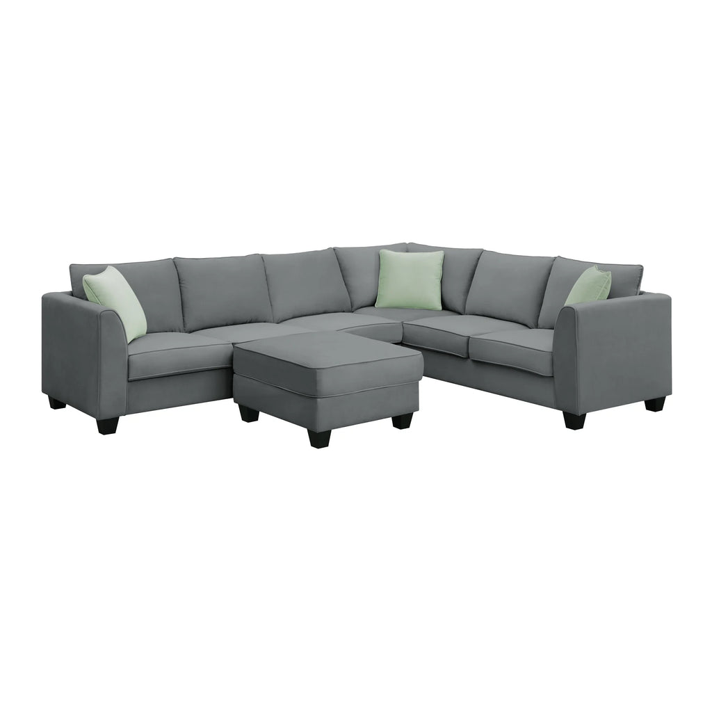 7 Seats L Shape Fabric Sectional Sofa with Ottoman I923