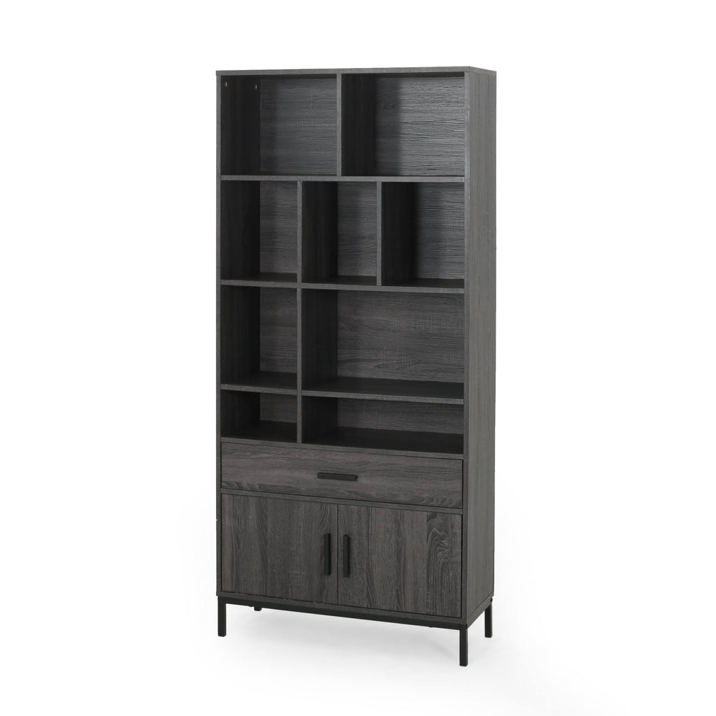 Dark Gray Black Faux Wood Cube Bookcase R62056