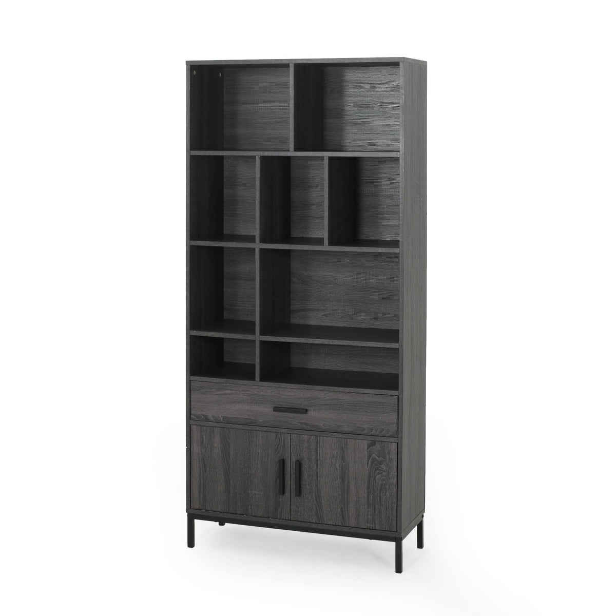 Dark Gray Black Faux Wood Cube Bookcase R62056
