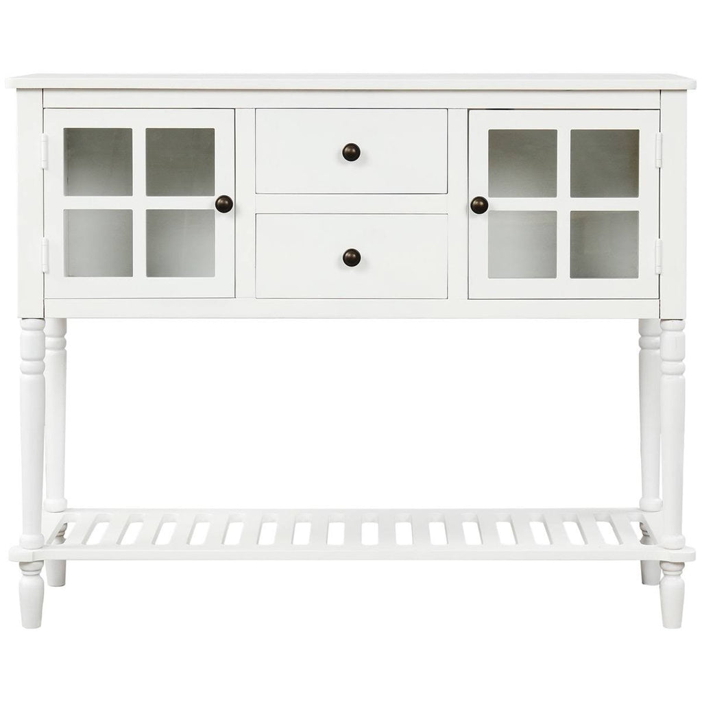 Antique Navy Console Table with Storage Cabinet and Bottom Shelf E2081