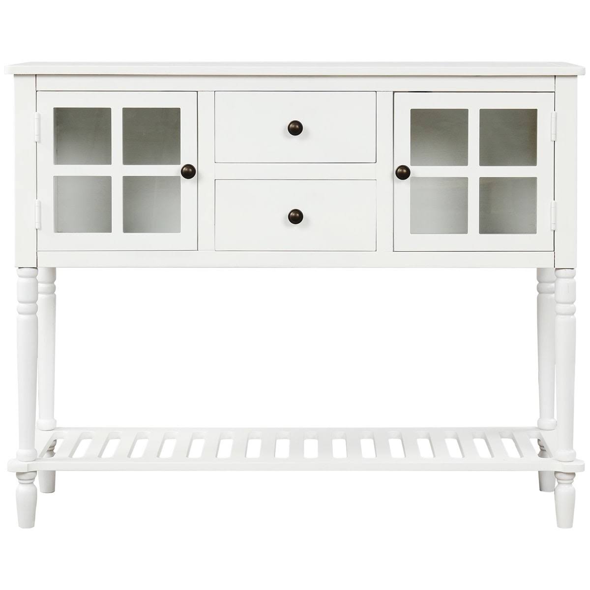 Antique Navy Console Table with Storage Cabinet and Bottom Shelf E2081
