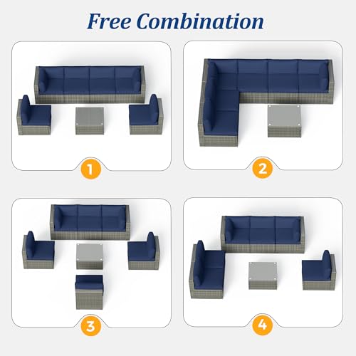8-Piece Wicker Outdoor Sectional Sofa with Fire Pit Table I8565