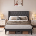 Full Size Dark Gray Bed Frame with Button Tufted Headboard N173