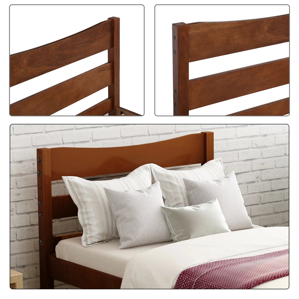 White Twin Size Solid Wood Platform Bed Frame with Headboard and Footboard N582