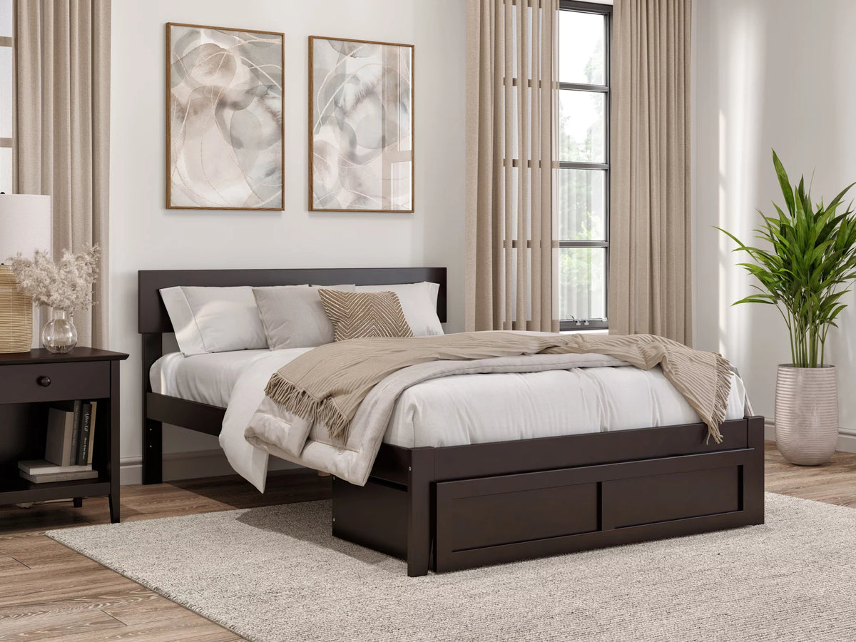 Full Wood Platform Bed Frame with Foot Drawer Storage Espresso M3133