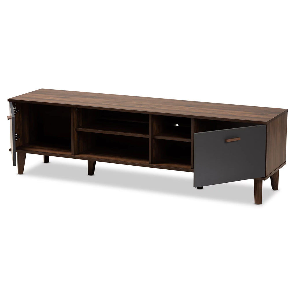 Walnut Brown and Grey Finished Wood TV Stand Q87923