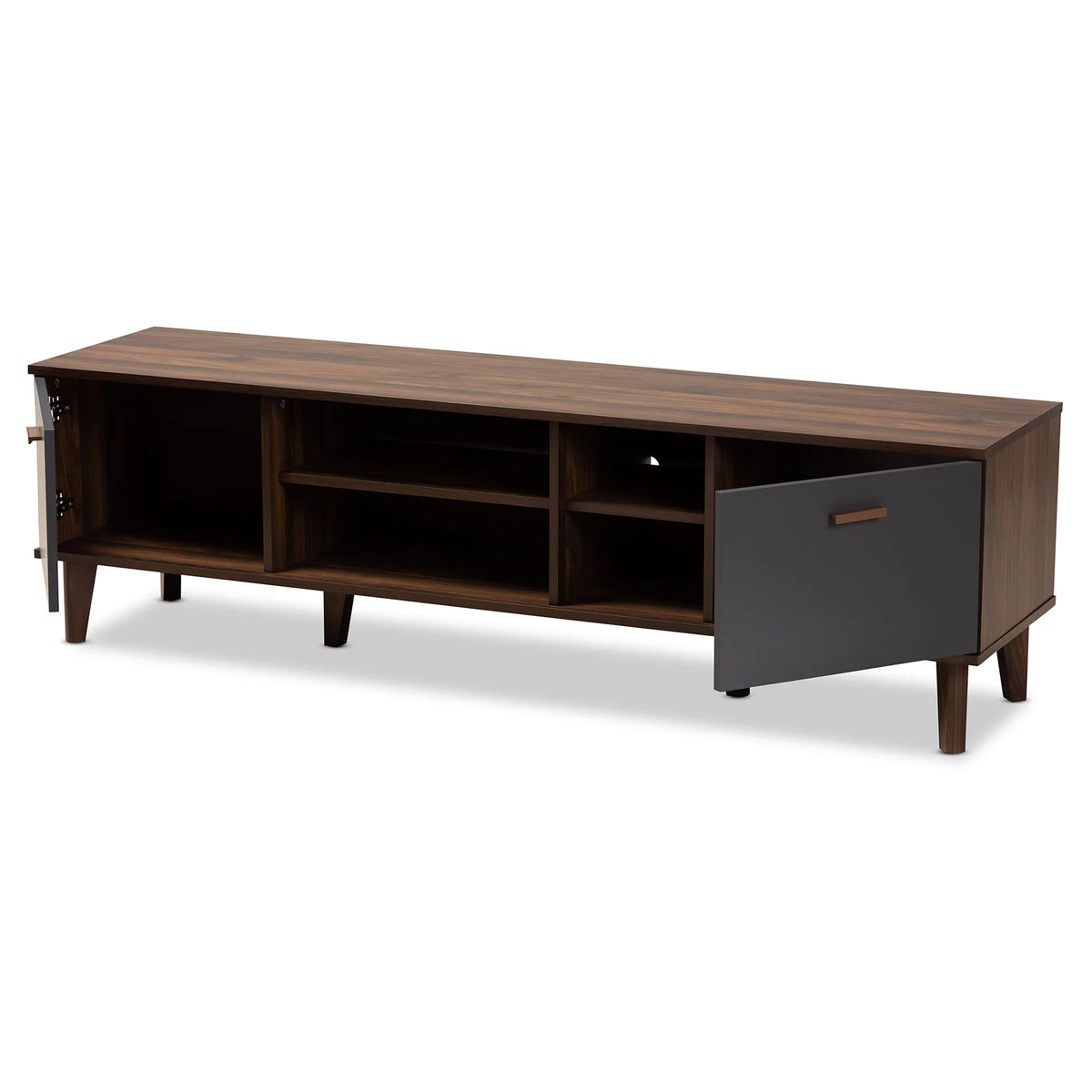 Walnut Brown and Grey Finished Wood TV Stand Q87923