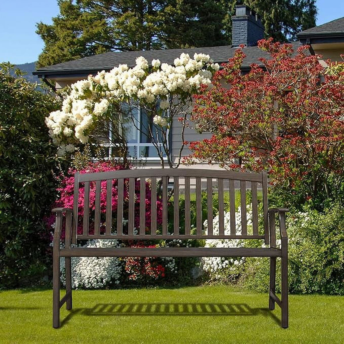 Brown Wood Grain Metal Garden Bench K403367