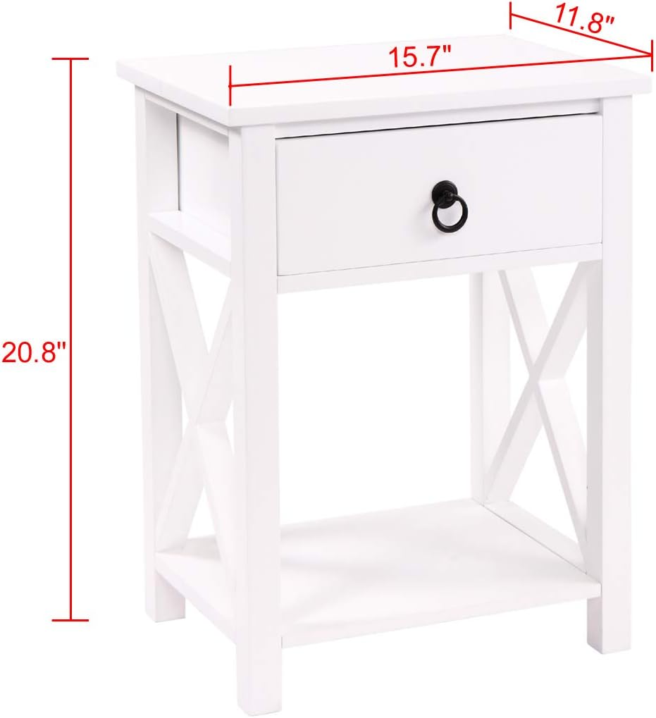 White Set of 2 Wooden Nightstand with Drawer & Shelf Z8267