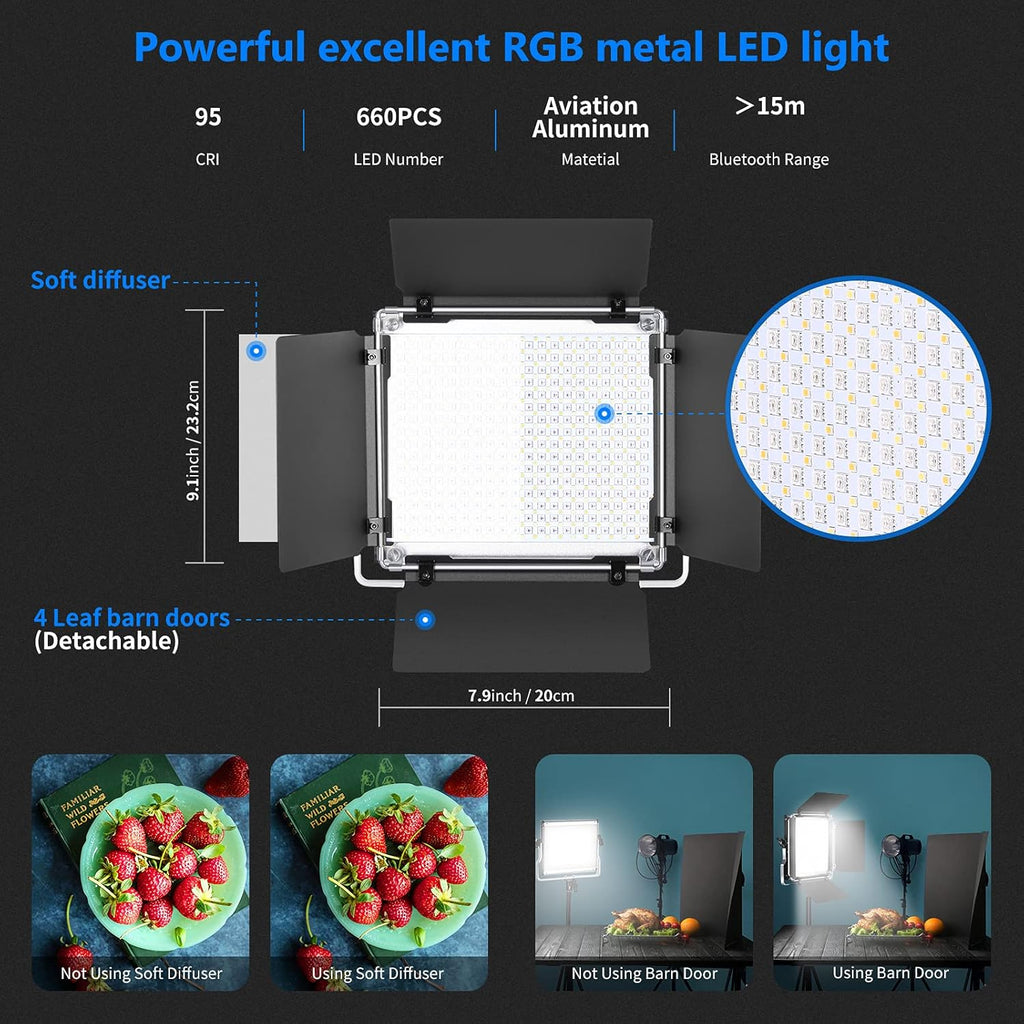 RGB LED Video Light with Stands and Bag 2-Pack O3577