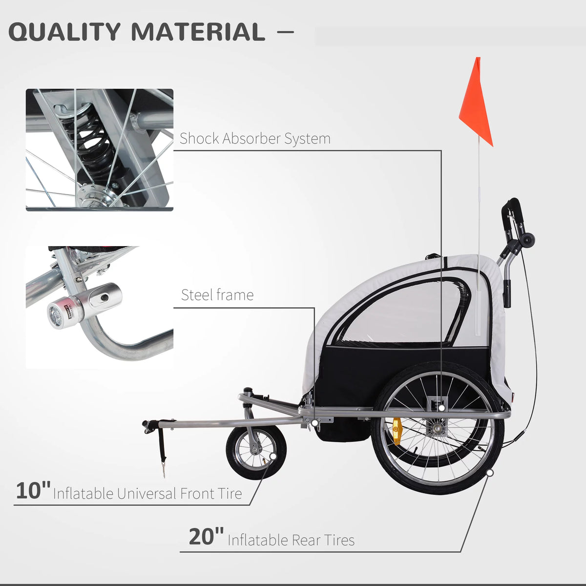 2-in-1 Double Child Two-Wheel Bicycle Cargo Trailer with 2 Safety Harnesses, Green C96938