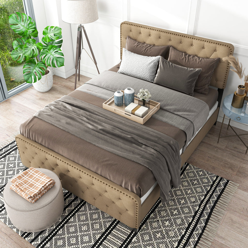 Brown King Tufted Upholstered Bed W5743
