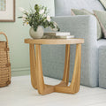 Rattan & Glass Side Table with Solid Wood Frame A386