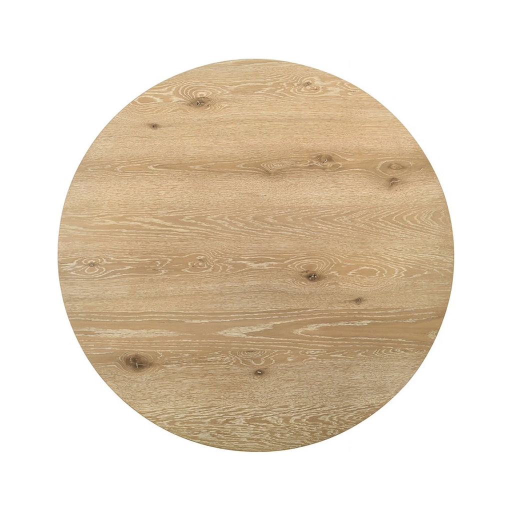 Oak Finish Wood Round Dining Table with Black Metal Base E30851